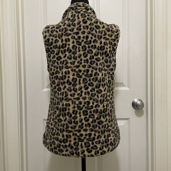 CALVIN KLEIN Sherpa Faux Fur‎ Vest Leopard Print Pockets Full Zip Women's Small - Picture 3 of 9